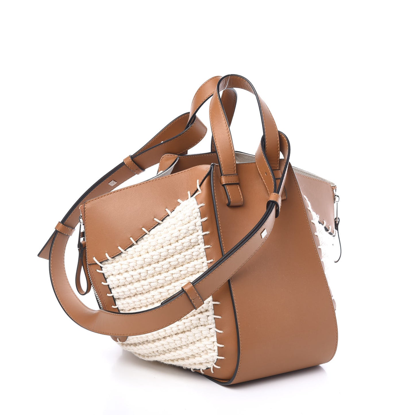 Calfskin Small Crochet Hammock Shoulder Bag Tan