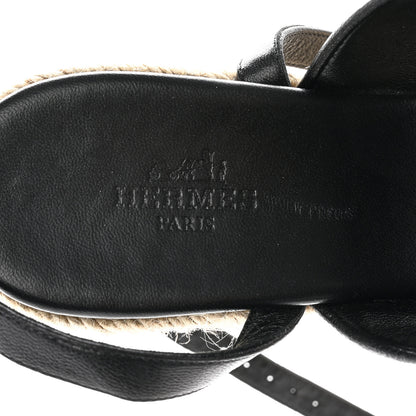 Hermes Goatskin Elise Espadrille Wedge Sandals 36 Black 7 of 13