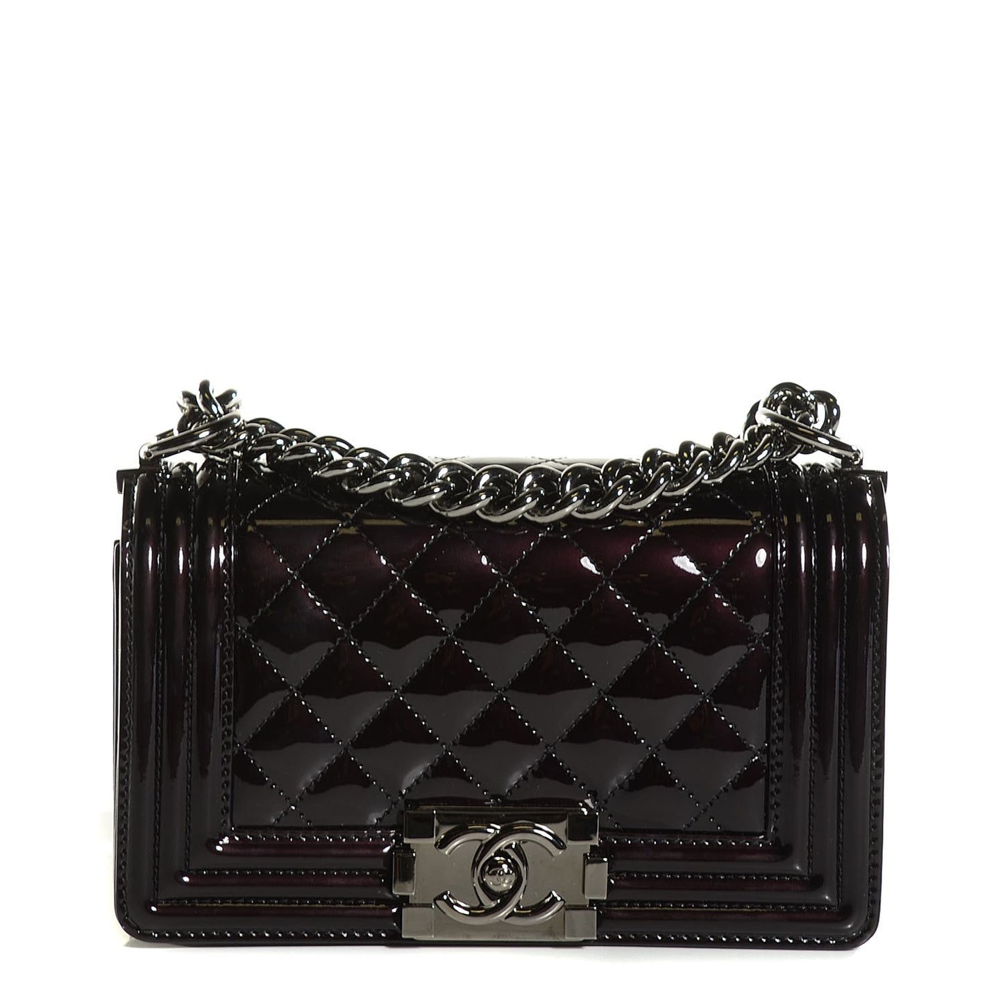 Patent Calfskin Quilted Small Boy Flap Black