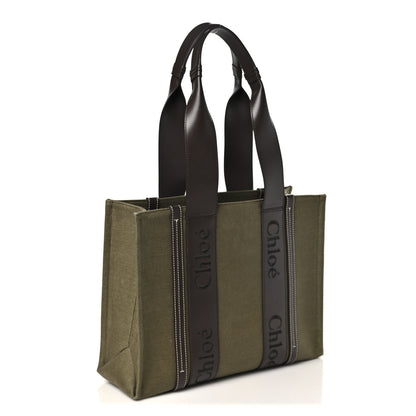 Chloe Linen Calfskin Medium Woody Tote Warm Green 3 of 9