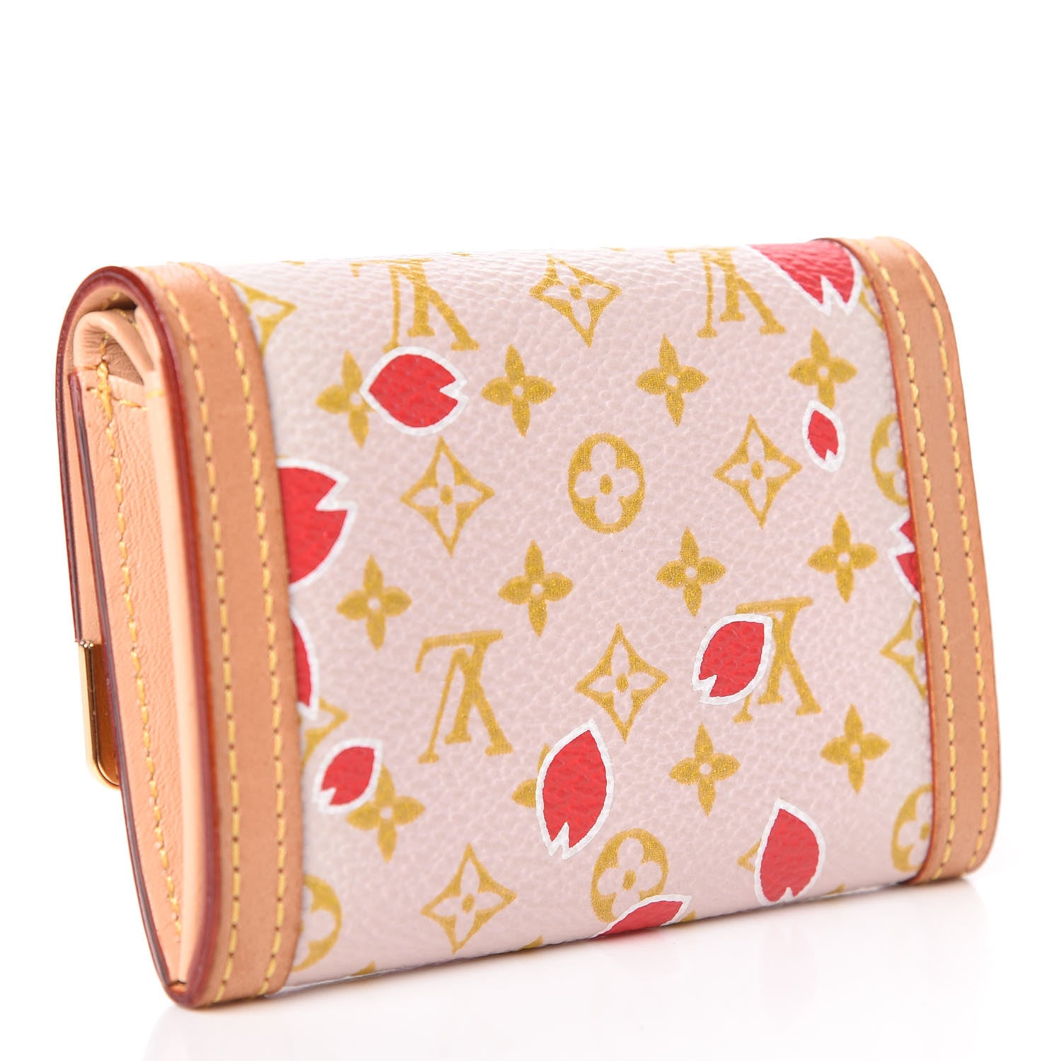 Louis Vuitton Monogram Cherry Blossom Porte-Monnaie Plat Coin Purse Red 3 of 7