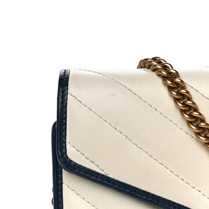 Gucci Vintage Effect Calfskin Matelasse Diagonal Torchon GG Marmont Chain Wallet Mystic White Blue Agata 15 of 21