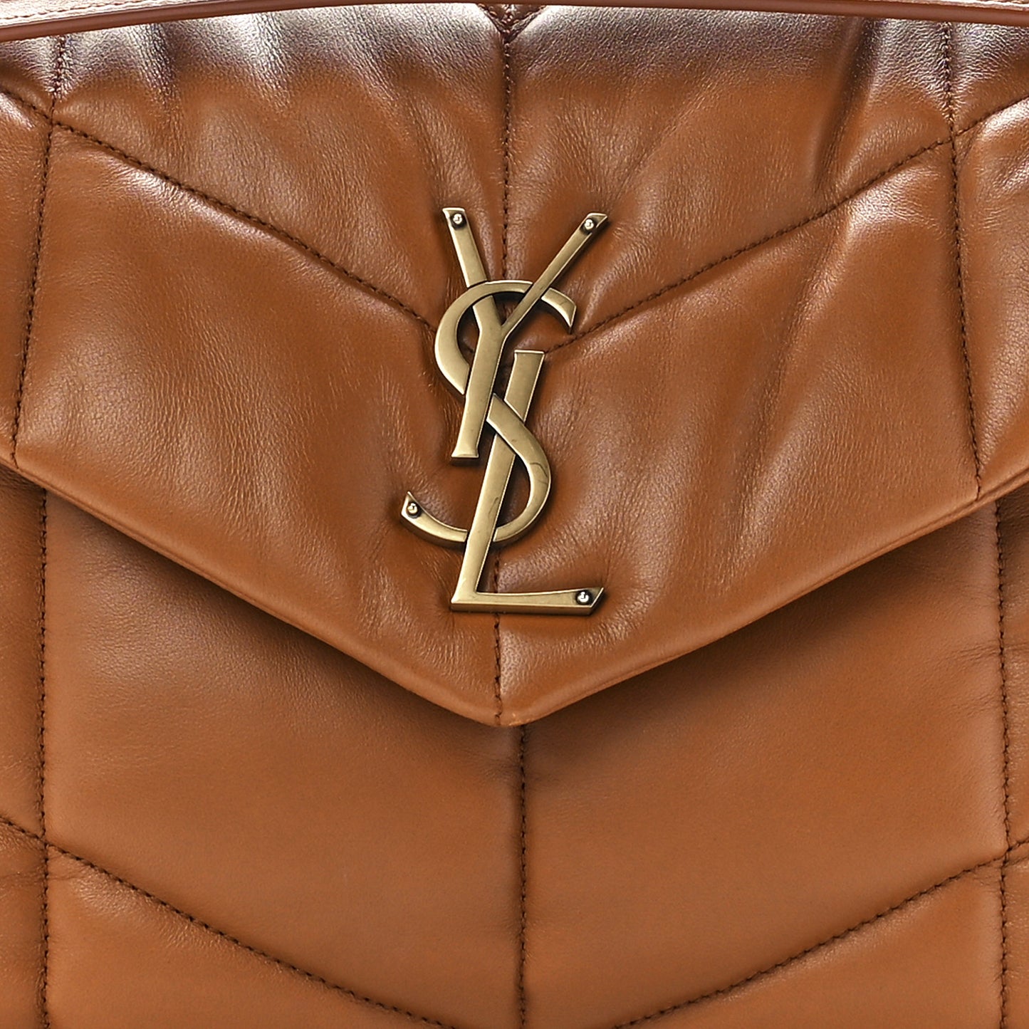 Lambskin Quilted Medium Loulou Puffer Monogram Chain Satchel Miel Dark