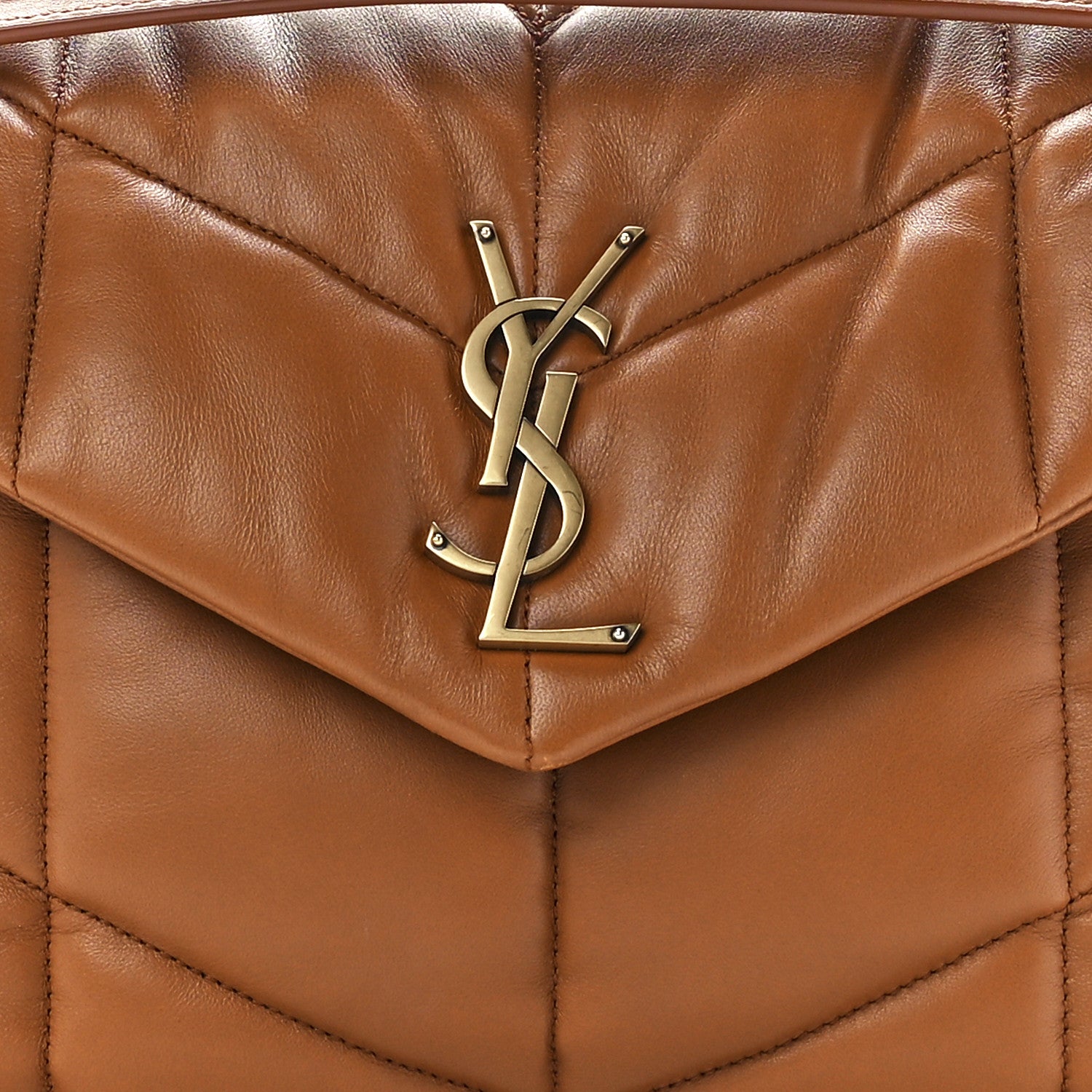 Saint Laurent Lambskin Quilted Medium Loulou Puffer Monogram Chain Satchel Miel Dark 9 of 12