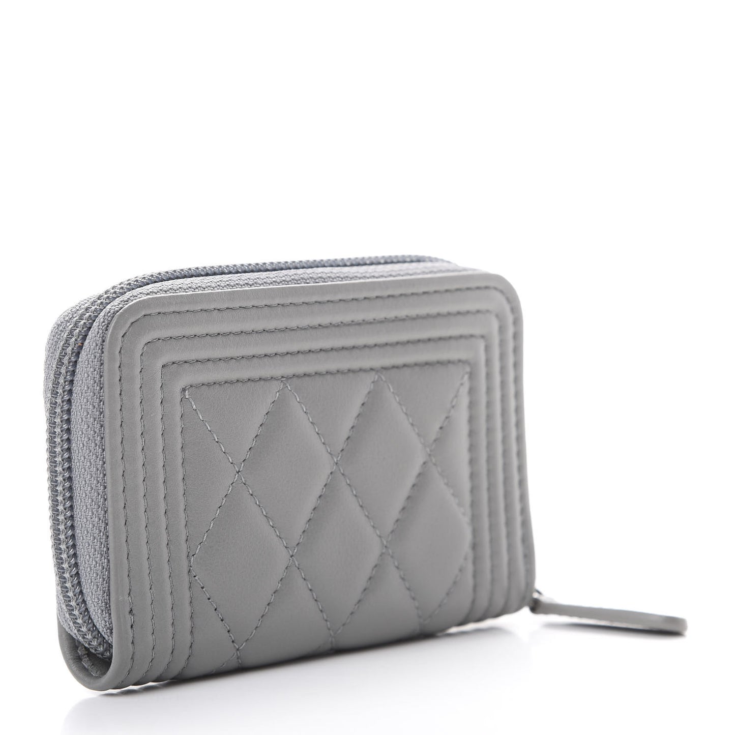 Lambskin Quilted Boy Zip Around Coin Purse Wallet Grey