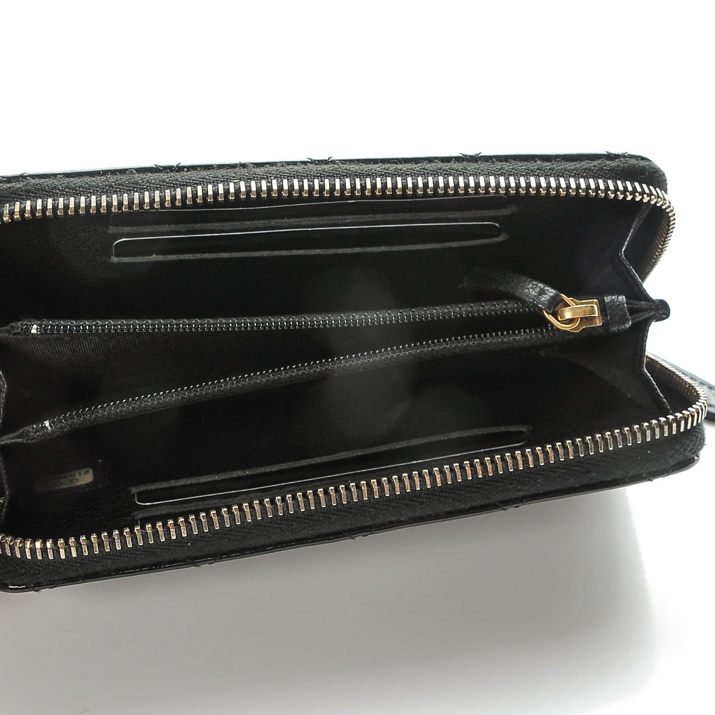 Patent Quilted Small Zip Around Wallet Black