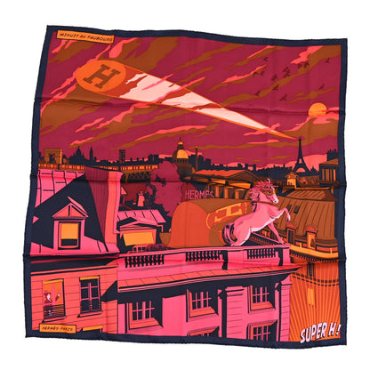 Hermes Silk Minuit Au Faubourg Scarf 70 Caban Prune Rose Vif 1 of 6