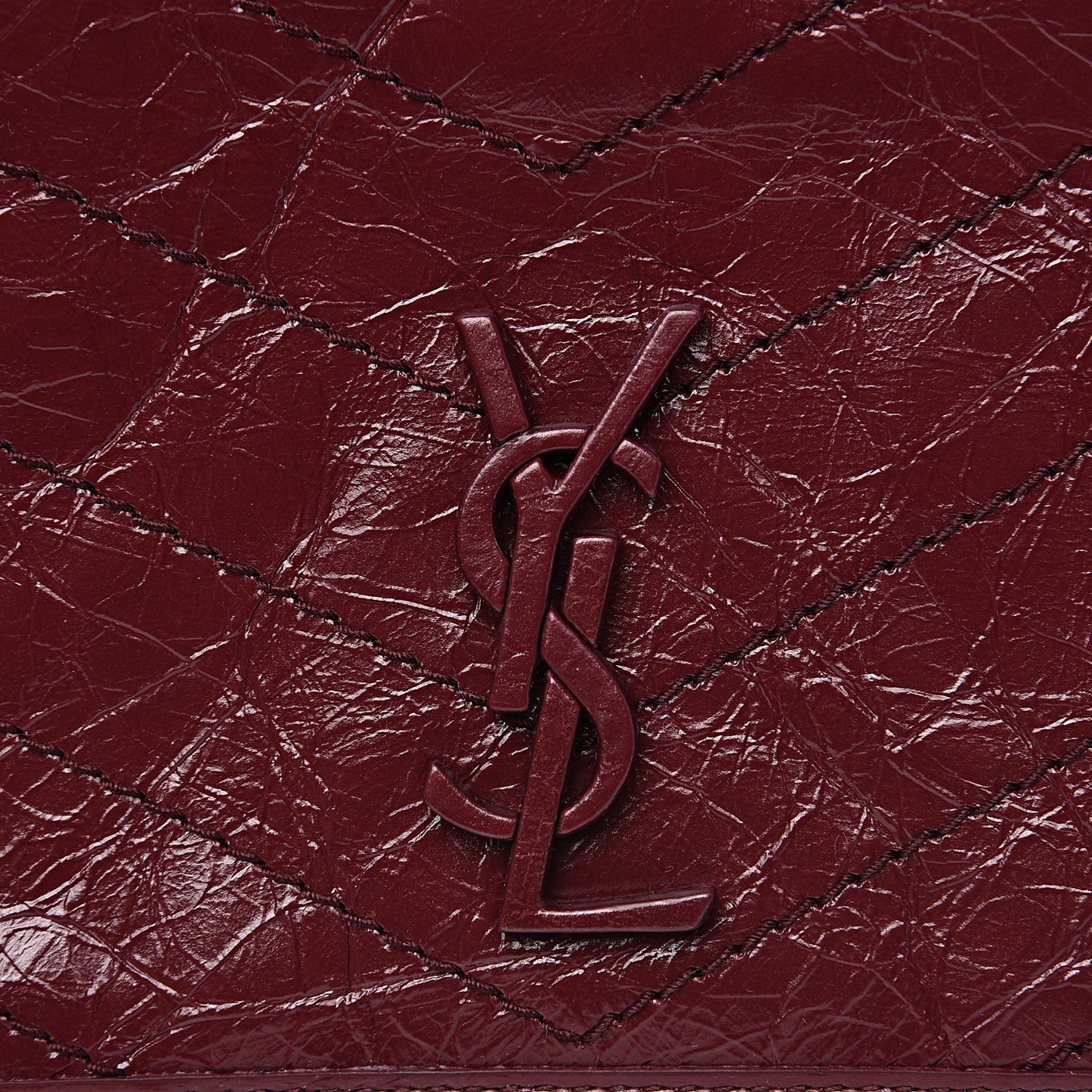 Crinkled Calfskin Matelasse Monogram Niki Chain Wallet Dark Legion Red