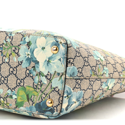 Gucci GG Supreme Monogram Blooms Medium Zippered Bucket Tote Beige Blue Navy Hibiscus Red 10 of 12