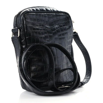 Saint Laurent Calfskin Crocodile Embossed Sid Messenger Bag Black 3 of 10