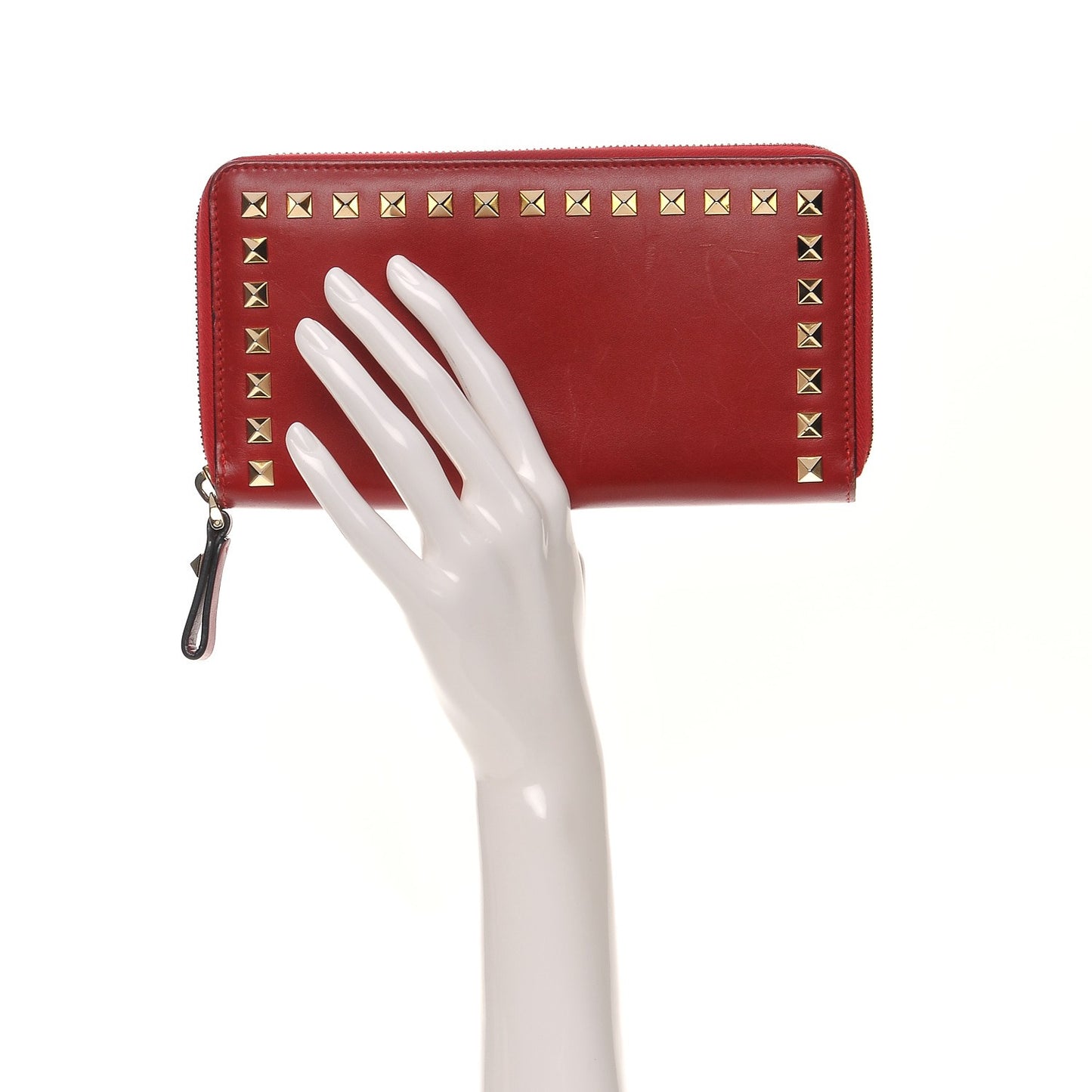 Calfskin Rockstud Zip Around Wallet Rosso Valentino