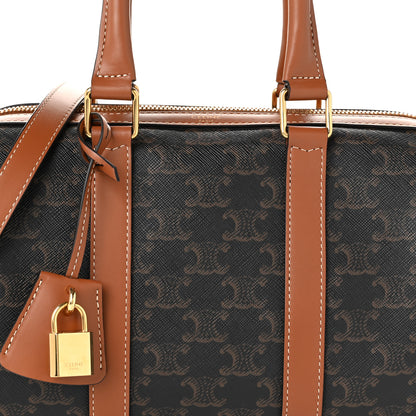 Celine Triomphe Canvas Calfskin Medium Boston Bag Tan 9 of 11