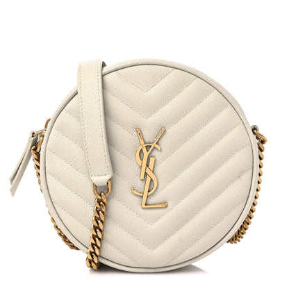 Saint Laurent Grain De Poudre Matelasse Chevron Quilted Round Vinyle Camera Bag Crema Soft 1 of 12
