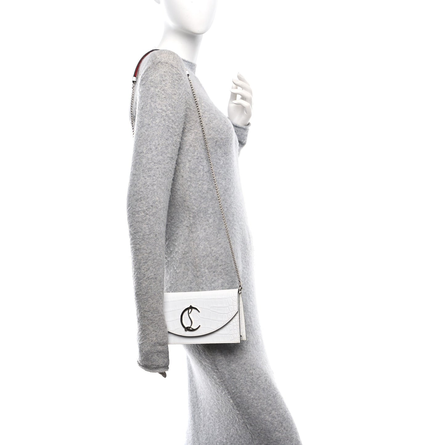 Calfskin Crocodile Embossed Loubi54 Crossbody Clutch White