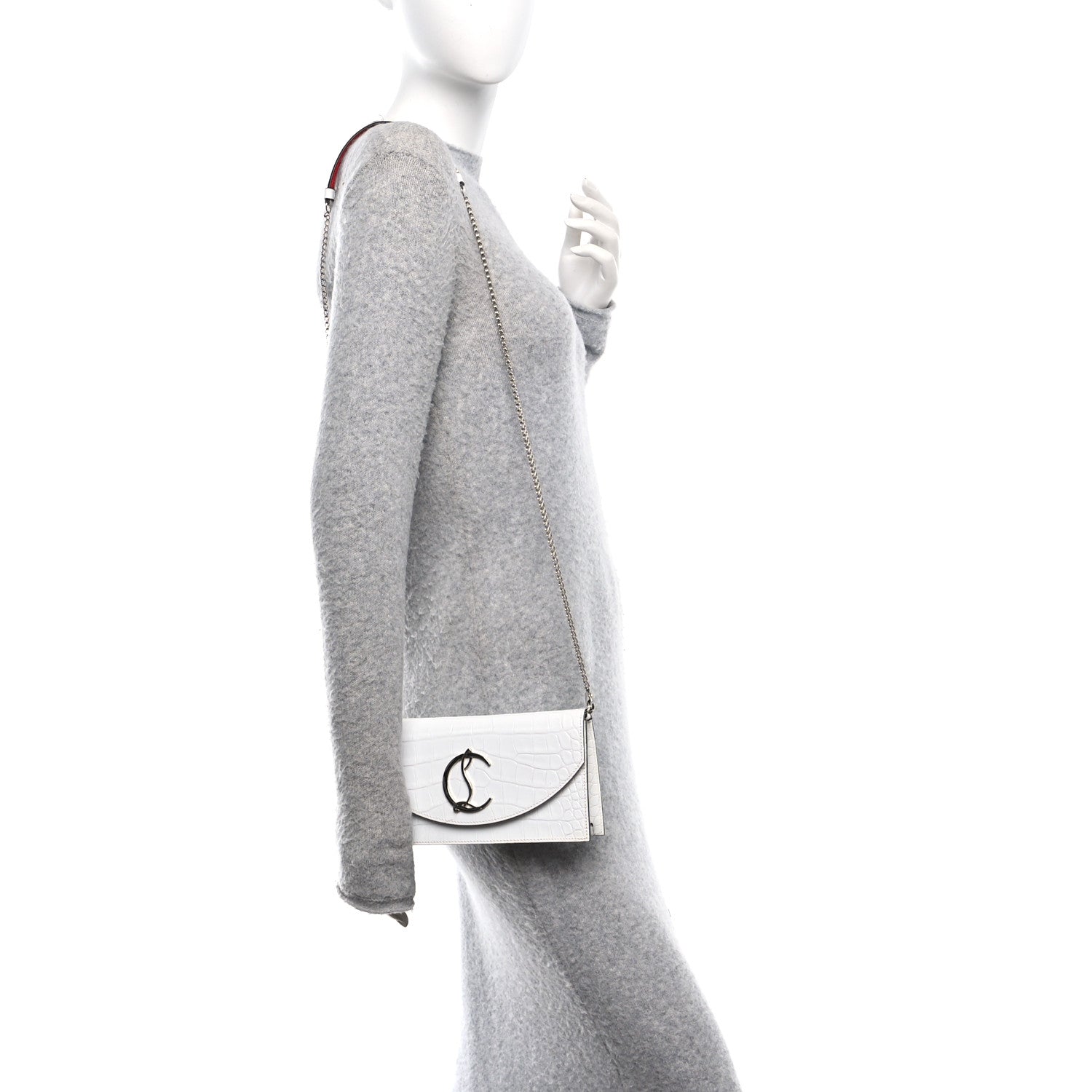 Christian Louboutin Calfskin Crocodile Embossed Loubi54 Crossbody Clutch White 2 of 10
