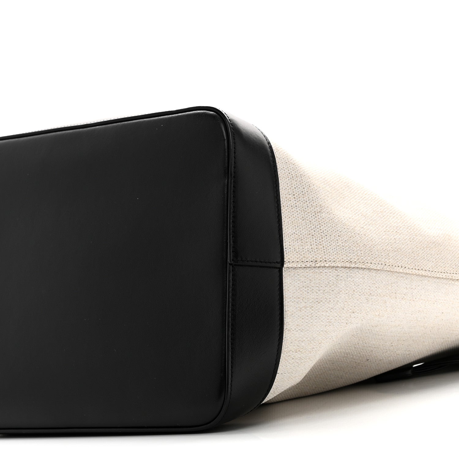 Saint Laurent Canvas Calfskin Teddy Drawstring Shopping Tote White Black 10 of 10