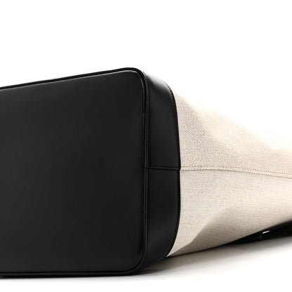 Saint Laurent Canvas Calfskin Teddy Drawstring Shopping Tote White Black 10 of 10