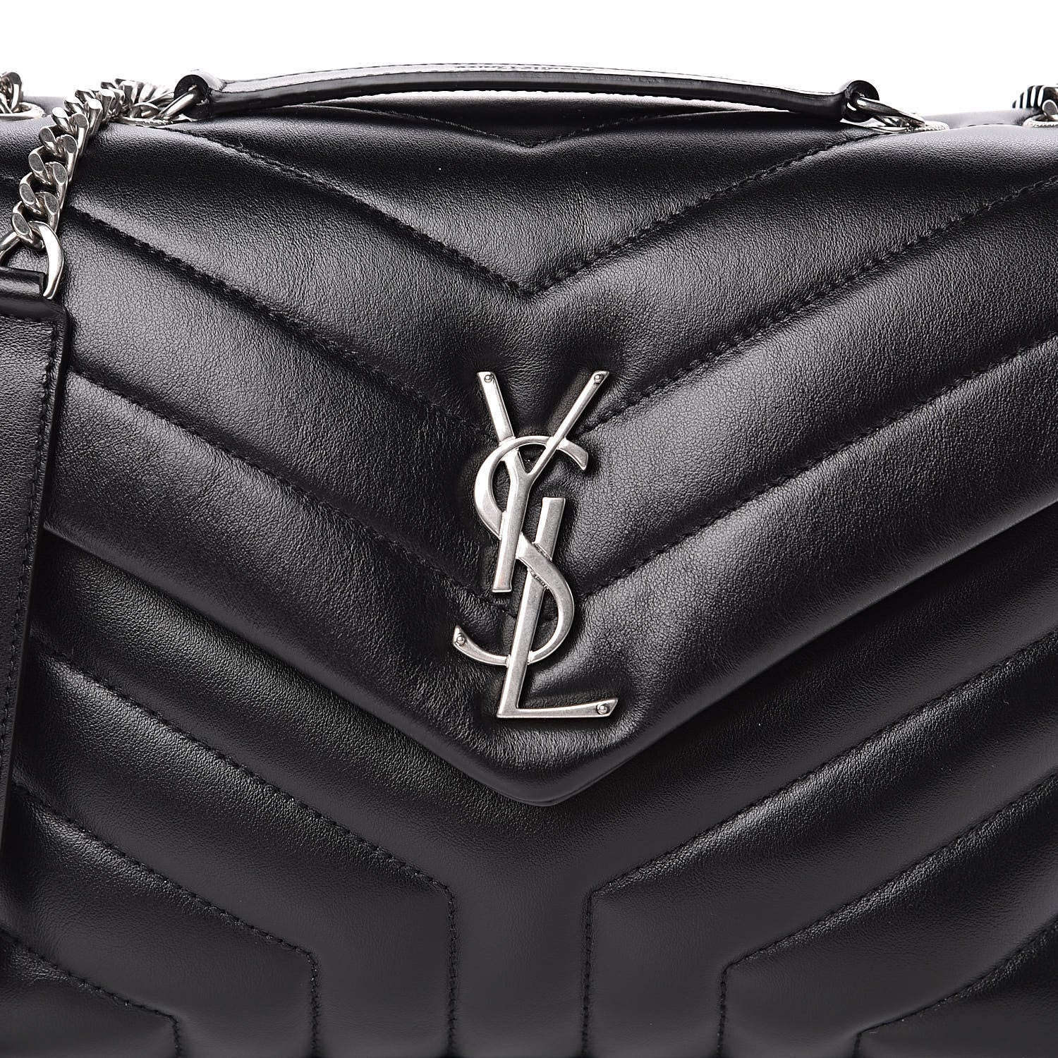 Saint Laurent Calfskin Y Quilted Monogram Small Loulou Chain Satchel Black 9 of 9