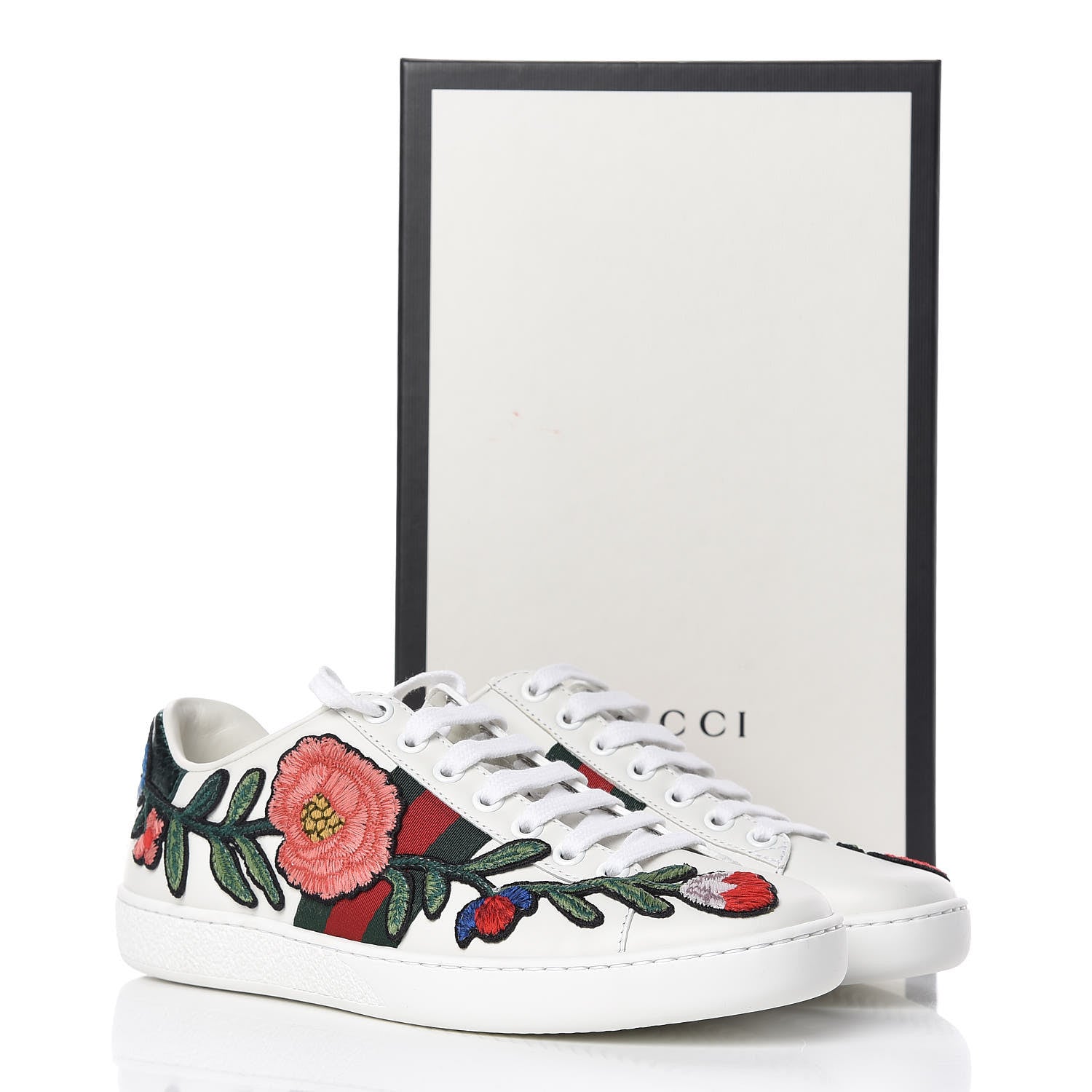 Gucci Calfskin Web Floral Embroidered Womens Ace Sneakers 35.5 White 8 of 8