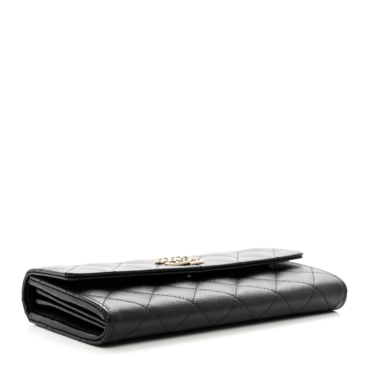 Chanel Caviar Quilted Crystal CC Large Gusset Flap Wallet Black 4 of 9