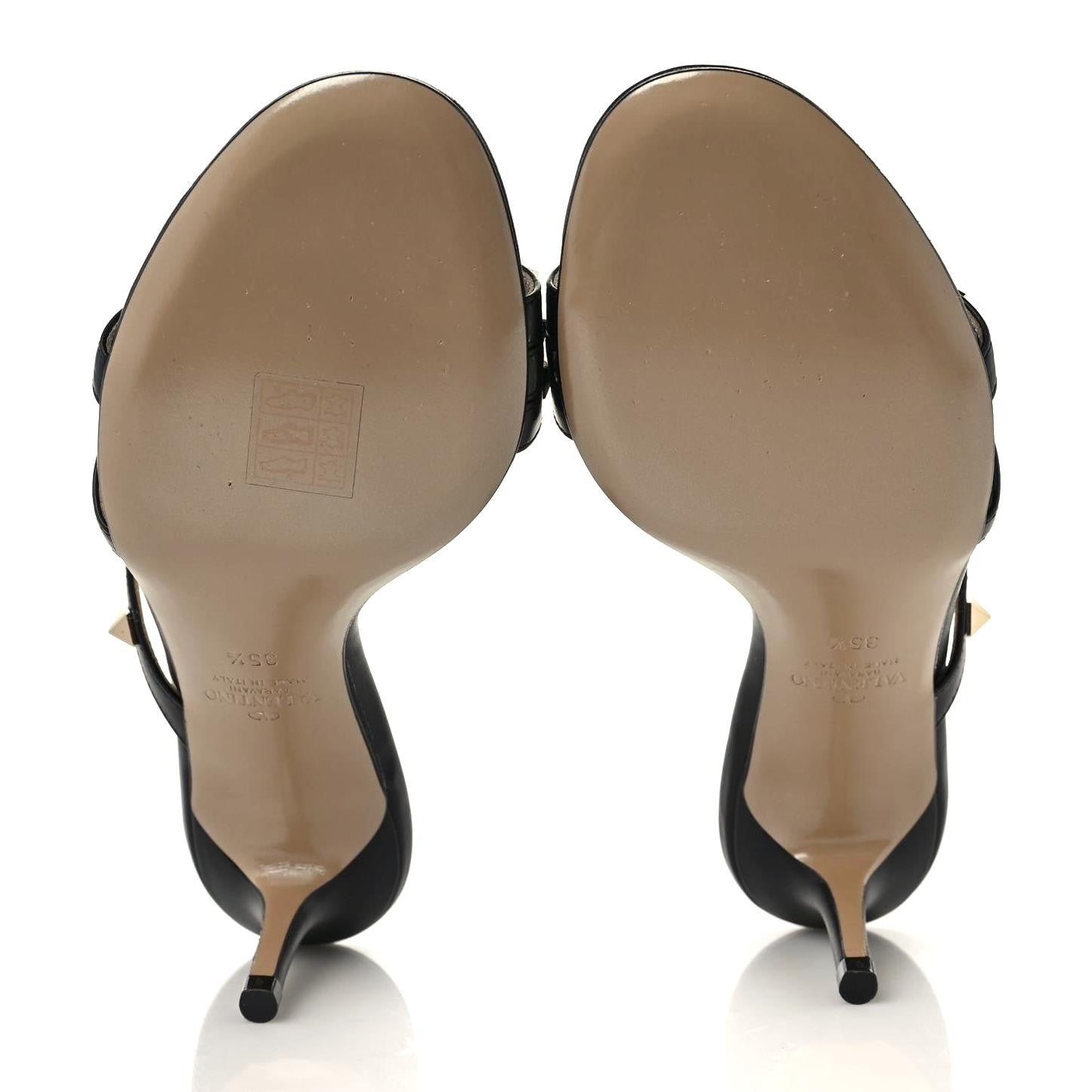 Valentino Garavani Calfskin Rockstud 60mm Slide Sandals 35.5 Black 4 of 9