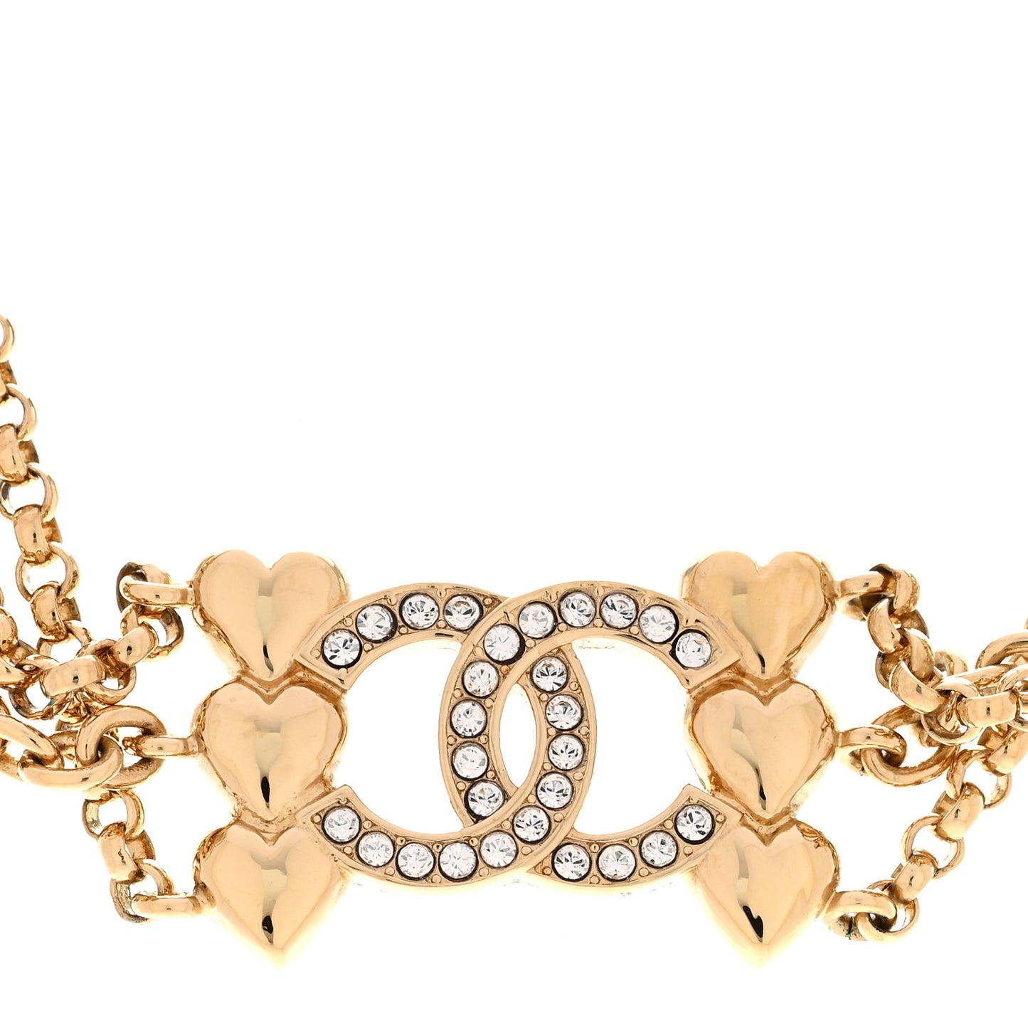 Crystal CC Heart Link Multi Strand Choker Necklace Gold