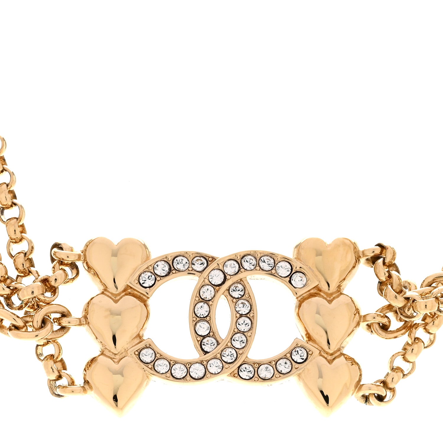 Chanel Crystal CC Heart Link Multi Strand Choker Necklace Gold 4 of 5