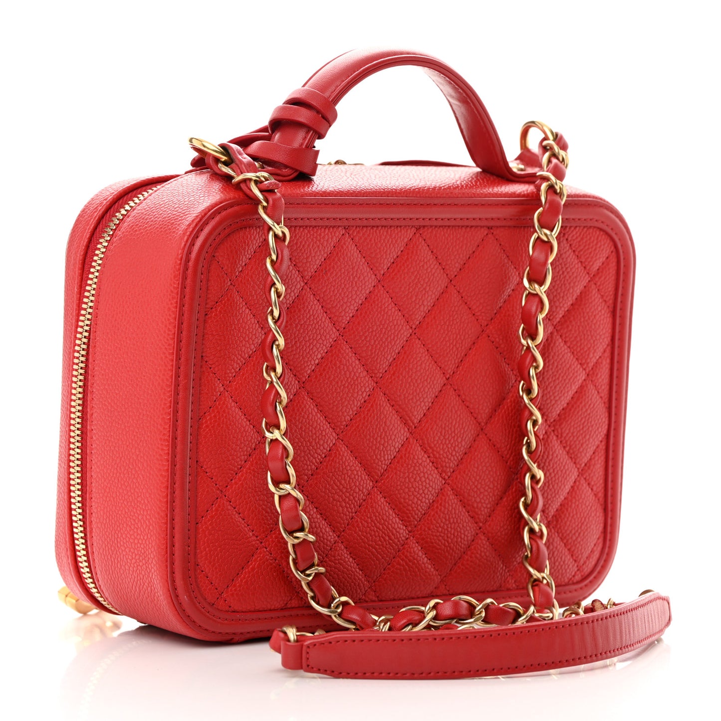 Caviar Quilted Medium CC Filigree Vanity Case Red