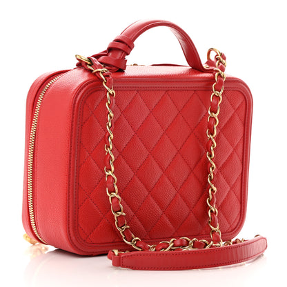 Chanel Caviar Quilted Medium CC Filigree Vanity Case Red 3 of 17