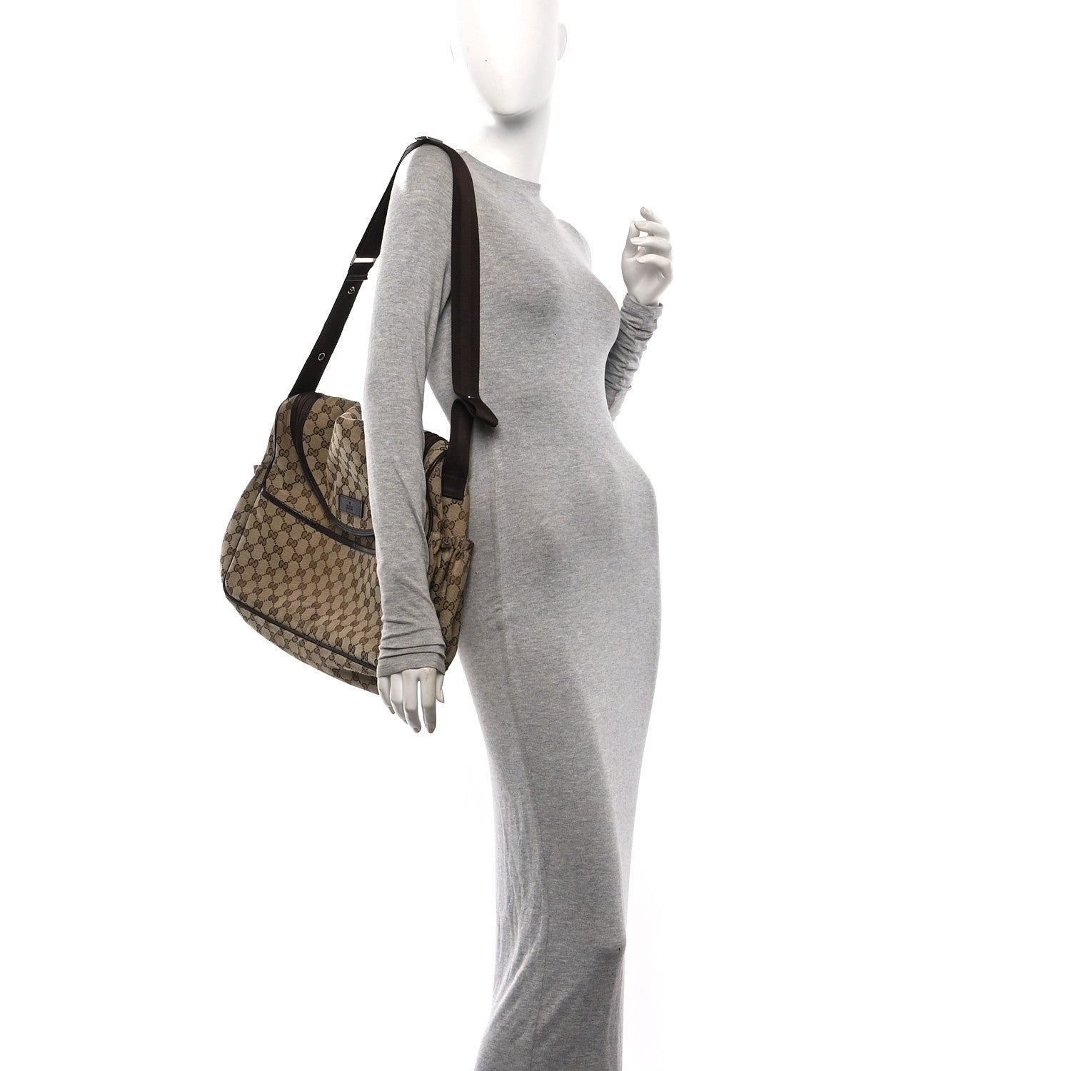 Gucci Monogram Natural Pigskin Large Diaper Bag Beige Ebony Cocoa Dark Chocolate 2 of 10