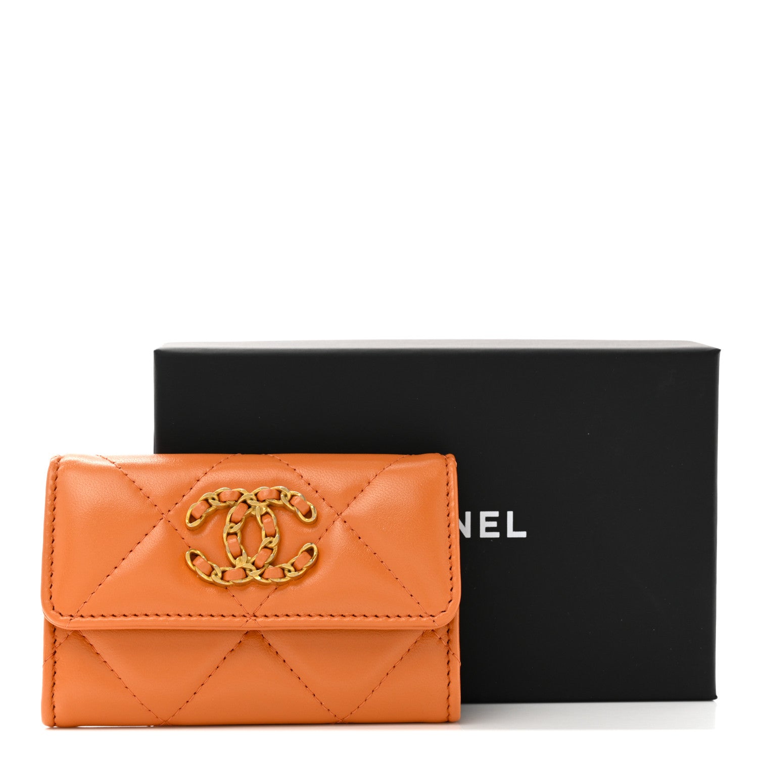 Chanel Lambskin Quilted Chanel 19 Flap Card Holder Orange 9 of 9