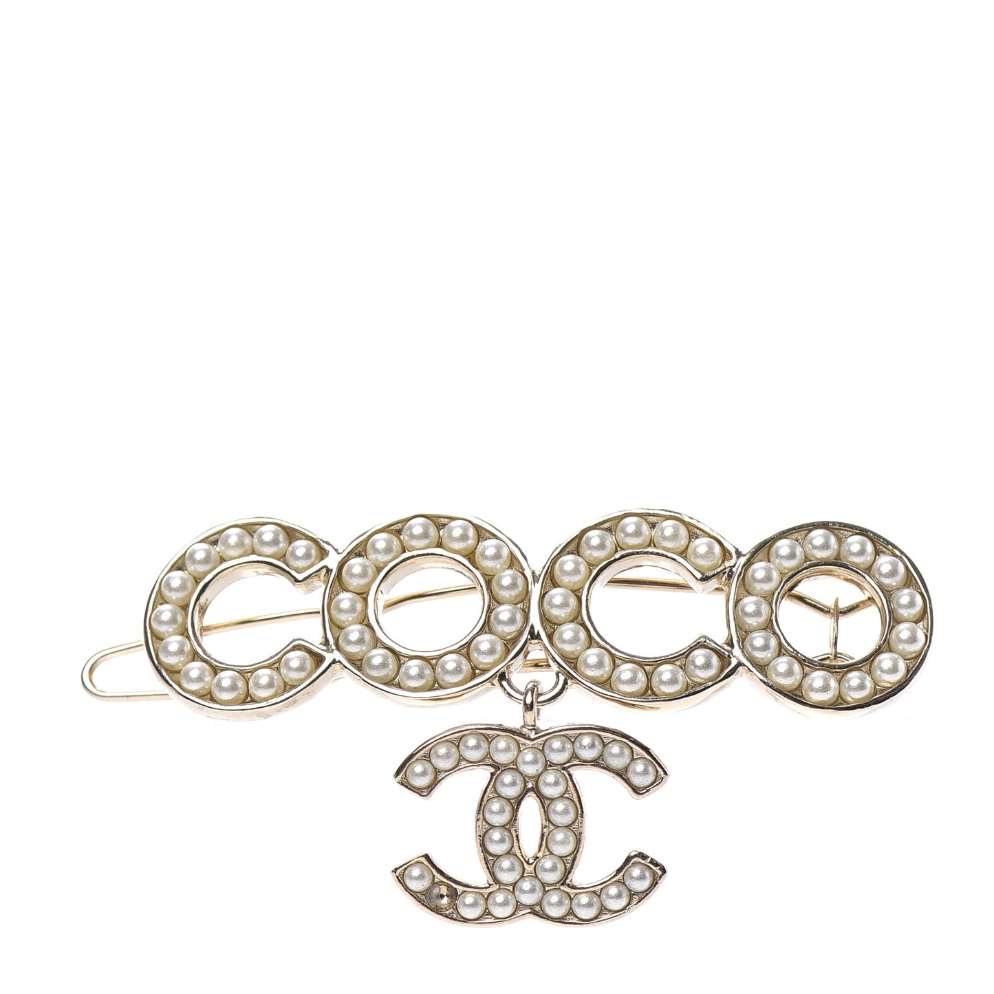 Pearl Coco CC Hair Clip Barrette Gold