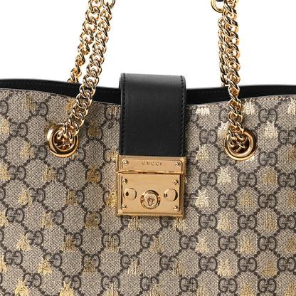 Gucci GG Supreme Monogram Bees Small Padlock Tote Beige Oro Black 8 of 10