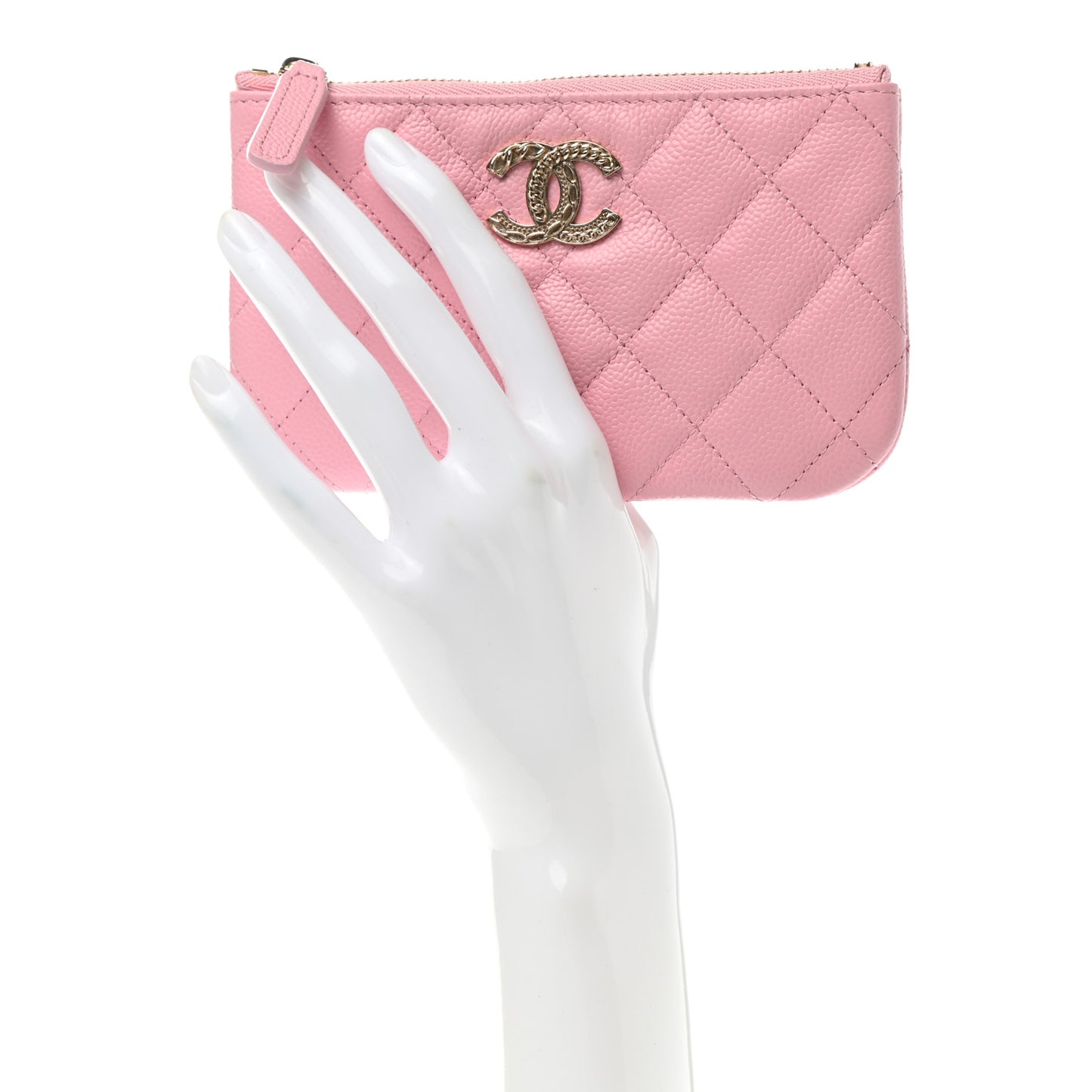 Caviar Quilted Small Multi Chain Cosmetic Case Light Pink