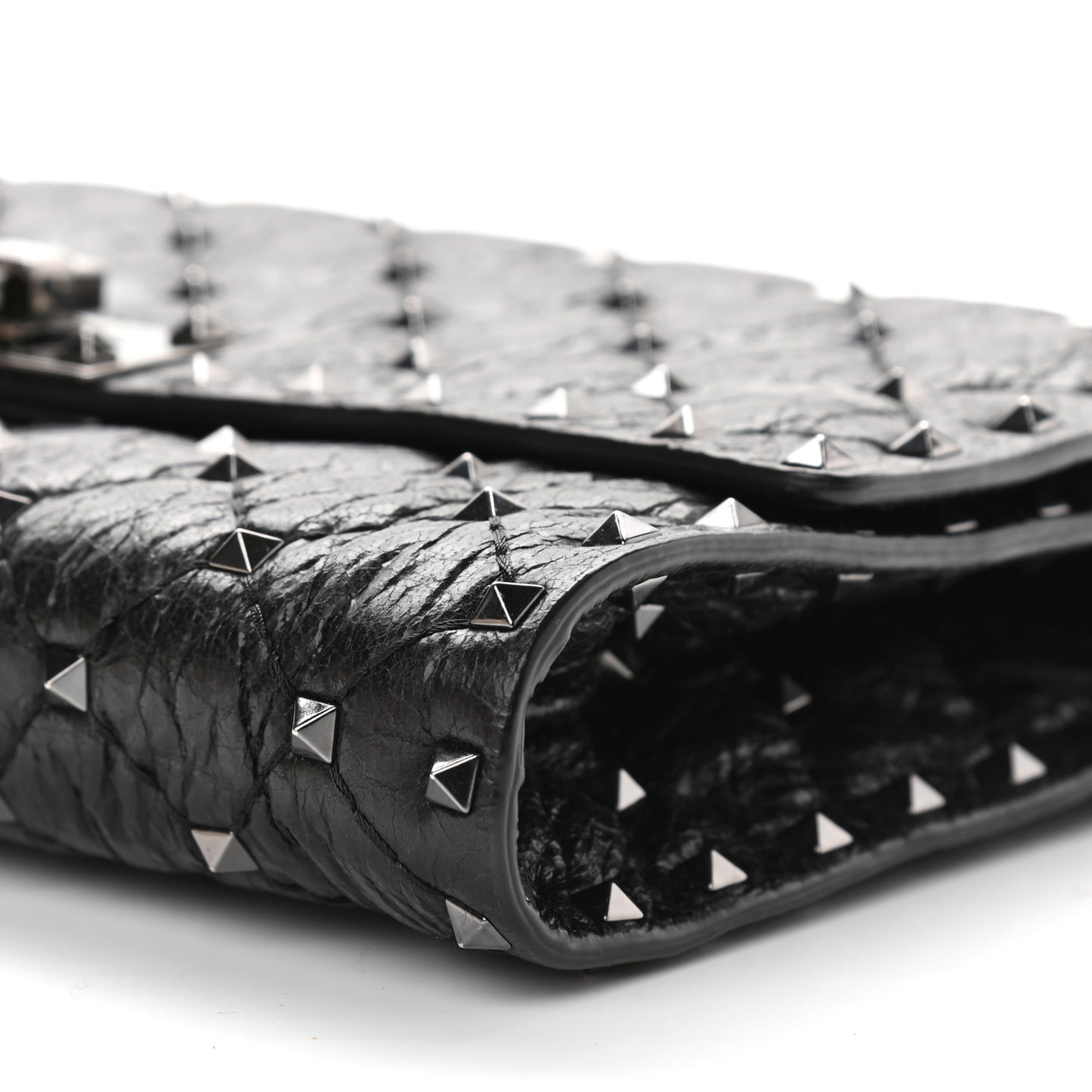 Craquele Nappa Rockstud Spike Wallet on Chain Black