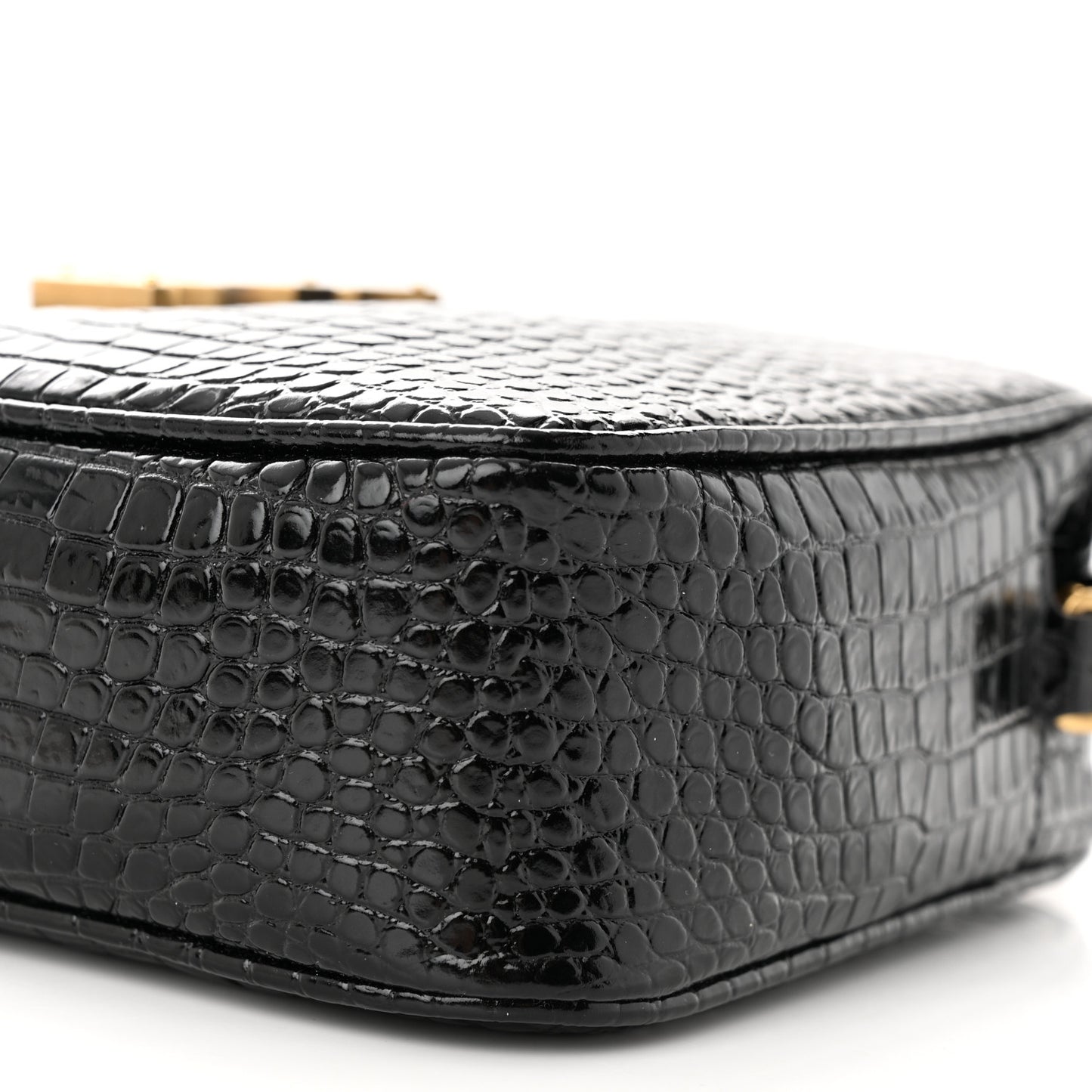 Patent Calfskin Crocodile Embossed Monogram Lou Camera Bag Black
