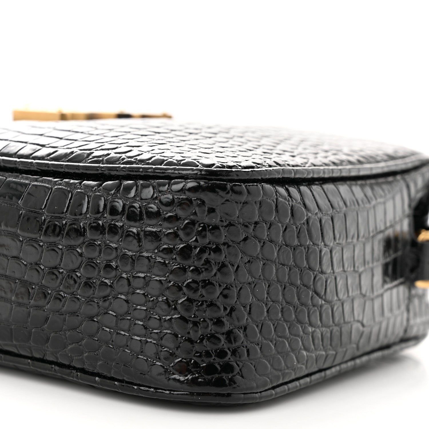Saint Laurent Patent Calfskin Crocodile Embossed Monogram Lou Camera Bag Black 10 of 11