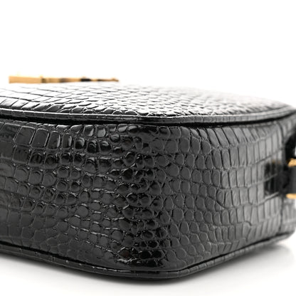Saint Laurent Patent Calfskin Crocodile Embossed Monogram Lou Camera Bag Black 10 of 11