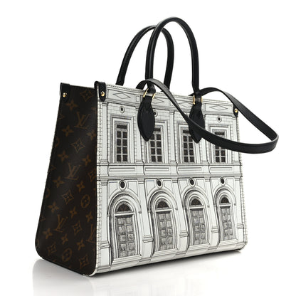 Louis Vuitton X FORNASETTI Calfskin Architettura Onthego MM Black White 3 of 8