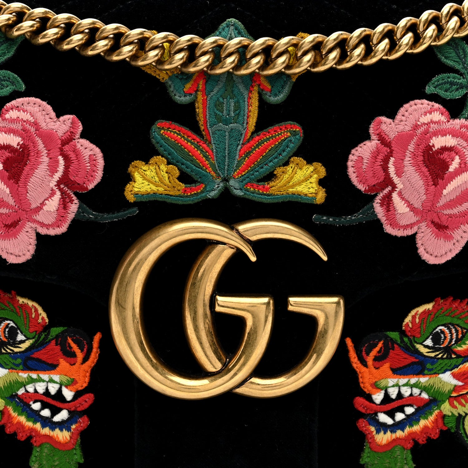 Gucci Velvet Matelasse Dragon Embroidered Medium GG Marmont Shoulder Bag Black 8 of 10