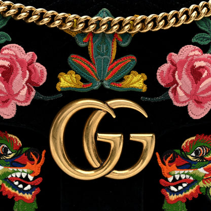 Gucci Velvet Matelasse Dragon Embroidered Medium GG Marmont Shoulder Bag Black 8 of 10