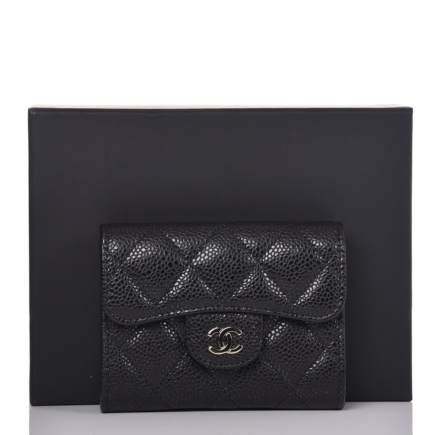 Caviar Quilted Flap Card Holder Wallet Black
