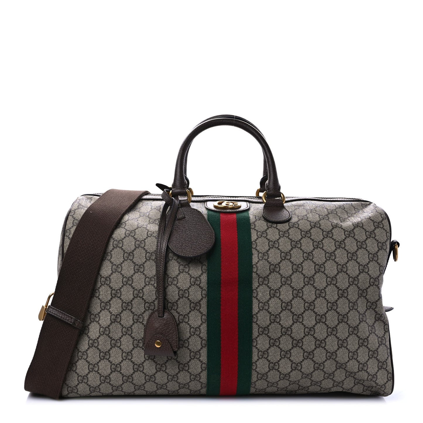GG Supreme Monogram Textured Dollar Calfskin Web Medium Ophidia Carry-On Duffle Bag Beige Ebony New Acero