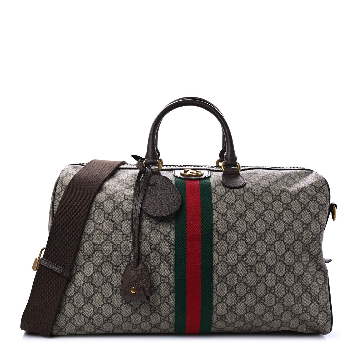 Gucci GG Supreme Monogram Textured Dollar Calfskin Web Medium Ophidia Carry-On Duffle Bag Beige Ebony New Acero 1 of 9