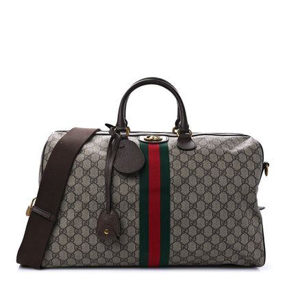 Gucci GG Supreme Monogram Textured Dollar Calfskin Web Medium Ophidia Carry-On Duffle Bag Beige Ebony New Acero 1 of 9