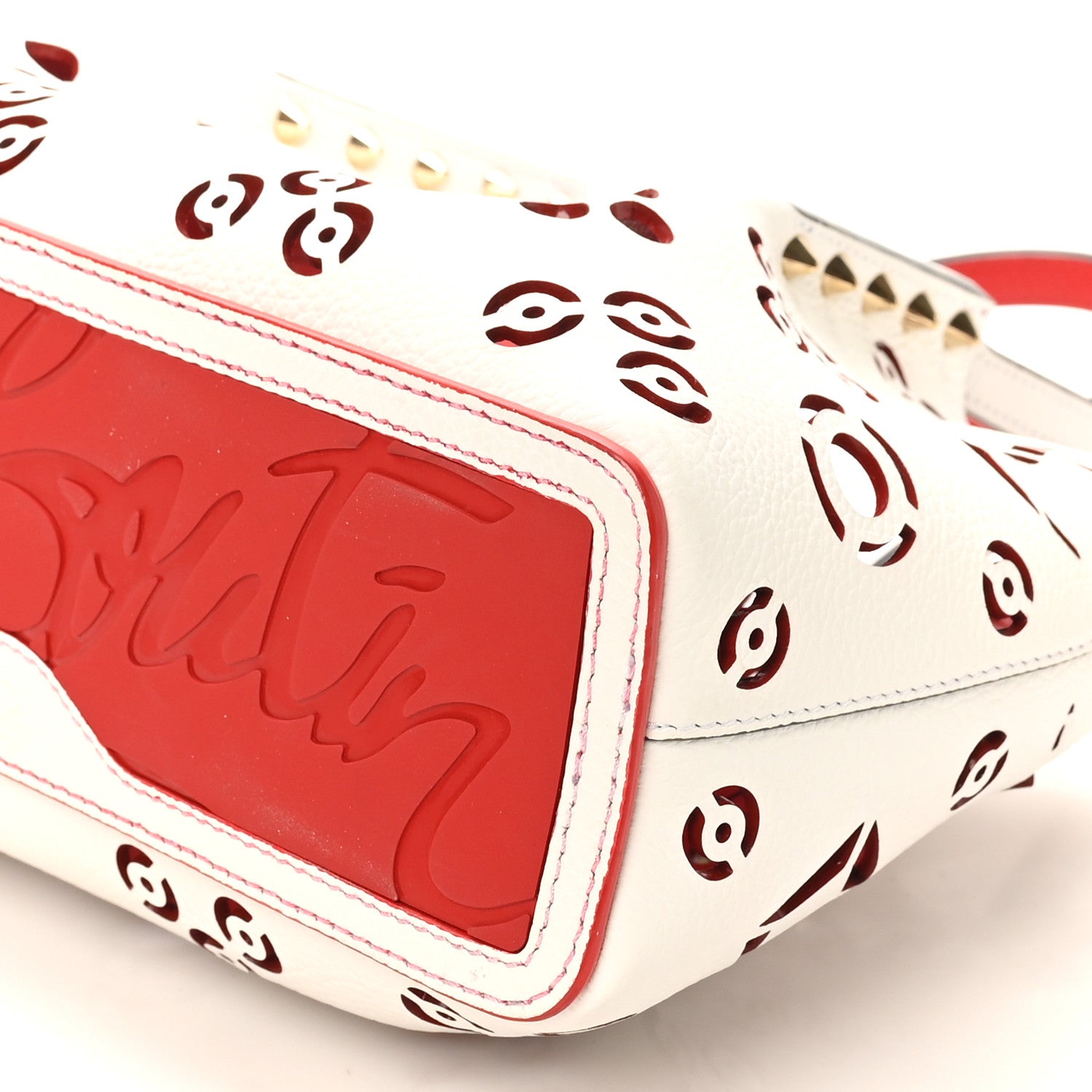Christian Louboutin Calfskin Loubinthesky Mini Perforated Cabarock Spikes Tote White 9 of 10