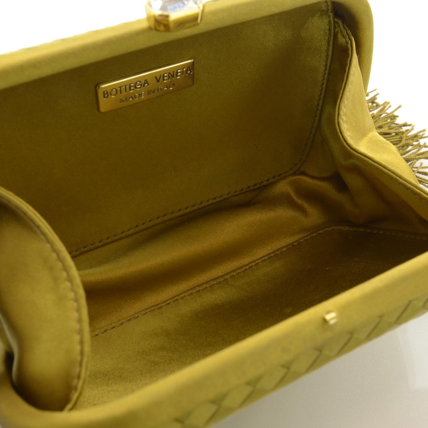 Silk Woven Intrecciato Tassel Clutch Green