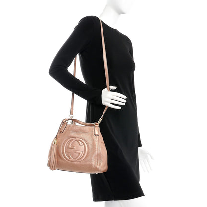 Gucci Metallic Pebbled Calfskin Small Soho Shoulder Bag Pink 2 of 11