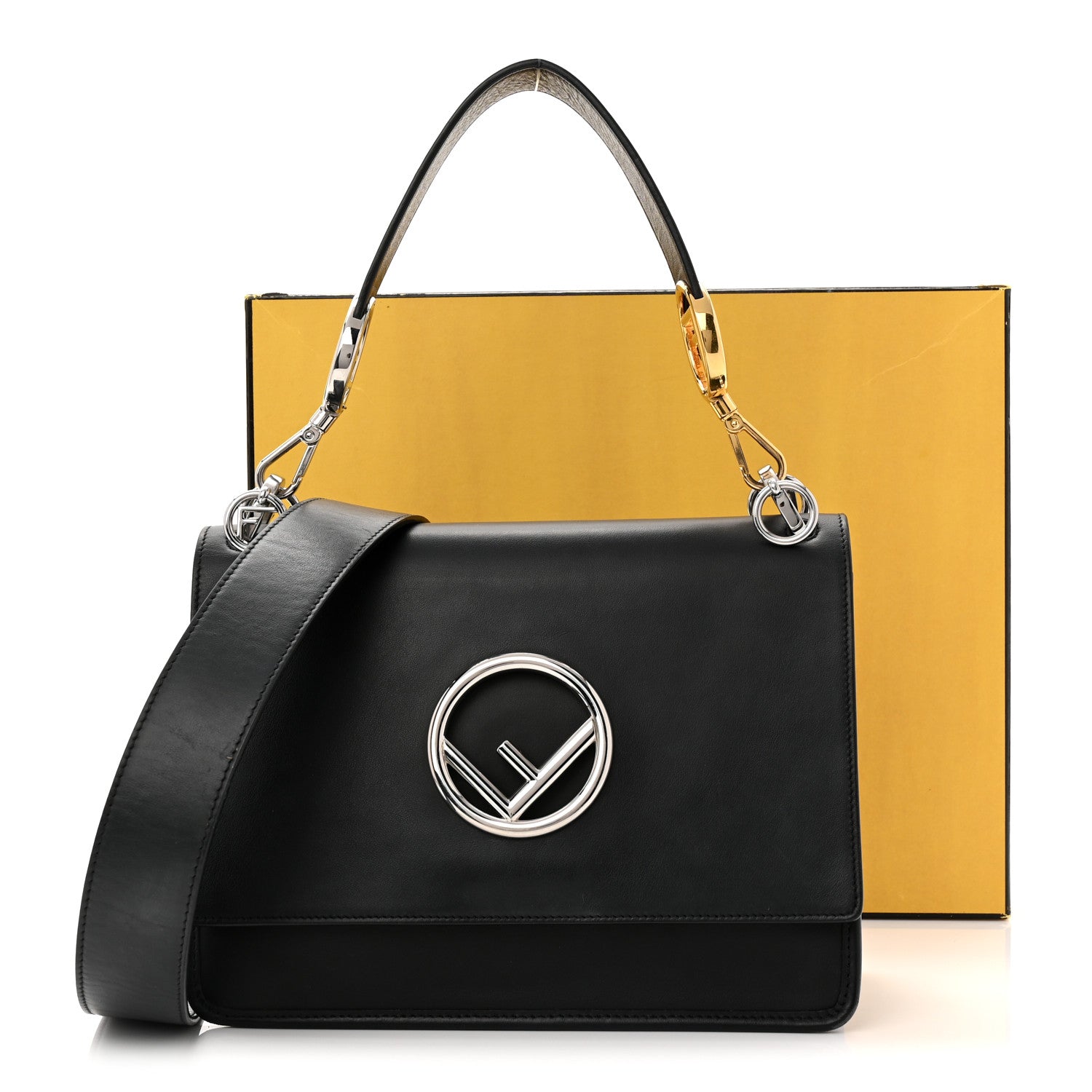Fendi Vitello Century Opaco F is Fendi Kan I Shoulder Bag Black