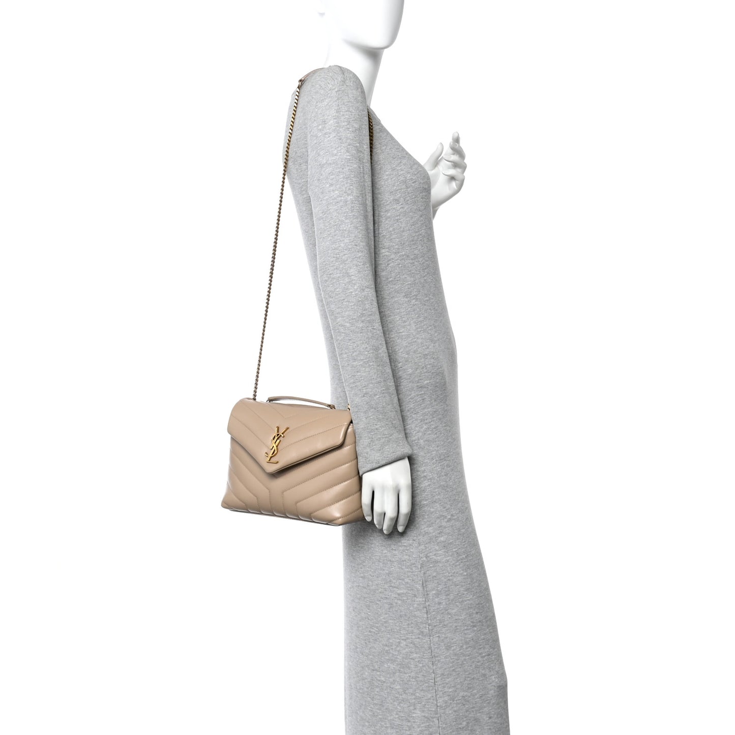 Calfskin Y Quilted Monogram Small Loulou Chain Satchel Dark Beige